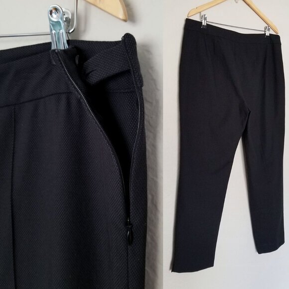 St. John Emma Trouser Pants Womens 16 Black Gray Birdseye Tapered Leg Full USA - Picture 9 of 13
